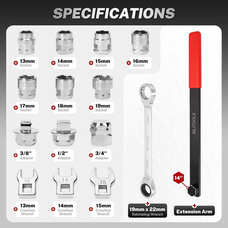 BILITOOLS 15-Piece Universal Serpentine Belt Tool Set, Ratcheting Serpentine Belt Tensioner Tool Kit - Image 4